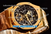 Audemars Piguet Royal Oak Skeleton Tourbillon Swiss Tourbillon Manual Winding Yellow Gold Case Skeleton Dial With Dots Markers Yellow Gold Bracelet