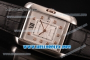 Cartier Tank Anglaise Miyota 9015 Automatic Steel Case with Silver Dial Black Leather Strap and Diamonds Markers