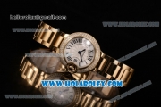 Cartier Ballon Bleu De Small Swiss Quartz Yellow Gold Case/Bracelet with White Dial and Black Roman Numeral Markers - Diamonds Bezel