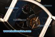Vacheron Constantin Malte Swiss Tourbillon Manual Winding Steel Case with Black Dial and Black Leather Strap