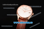 Patek Philippe Calatrava Swiss ETA 2824 Automatic Rose Gold Case with Brown Leather Strap White Dial and Stick Markers