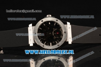 Hublot Classic Fusion Skeleton Tourbillon Asia Auto Steel Case with Skeleton Dial and Black Leather Strap