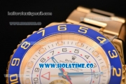 Rolex Yachtmaster II Chrono Swiss Valjoux 7750 Automatic Full Yellow Gold with White Dial Blue Bezel and Dot Markers (BP)