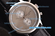 Patek Philippe Grand Complication Chronograph Miyota OS20 Quartz Steel Case with Gray Dial and Brown Leather Strap