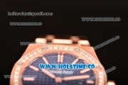 Audemars Piguet Royal Oak 33MM Miyota Quartz Rose Gold Case/Bracelet with Blue Dial Stick Markers and Diamonds Bezel (EF)