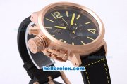 U-BOAT Italo Fontana Flightdeck Quartz Rose Gold Case with Black Dial and Yellow Marking-Small Calendar