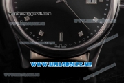 Patek Philippe Calatrava Miyota Quartz Steel Case with Black Dial and Black Leather Strap Diamonds Markers