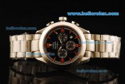 Omega Seamaster Chronograph Miyota Quartz Movement Full Steel with Black Dial and Red Markers-Sapphire Glass