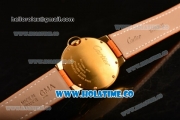 Cartier Ballon Bleu De Medium Asia 4813 Automatic Yellow Gold Case with Silver Dial and Orange Leather Strap - Roman Numeral Markers (GF)