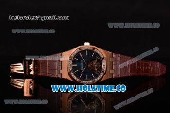 Audemars Piguet Royal Oak 41MM Swiss Tourbillon Manual Winding Rose Gold Case with Blue Dial Diamonds Bezel and Stick Markers (FT)