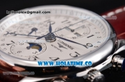 Longines Master Collection Chronograph Swiss Valjoux 7750 Automatic Movement Steel Case with White Dial and Leather Strap
