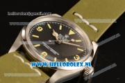 Rolex Explorer Steel Case 2813 Auto with Black Dial and Green Nylon Strap