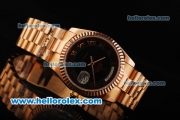 Rolex Day Date Swiss ETA 2836 Automatic Movement Full Rose Gold with Black Dial - Rose Gold Roman Markers