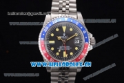 Rolex GMT-Master Vintage Asia 2813 Automatic Stainless Steel Case/Bracelet with Black Dial Blue/Red Bezel and Dot Markers