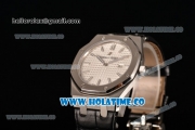 Audemars Piguet Royal Oak Lady Swiss Quartz Steel Case with Black Leather Strap White Dial and Stick Markers