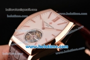 Vacheron Constantin Malte Tourbillon Swiss Tourbillon Manual Winding Rose Gold Case with Brown Alligator Strap and White Dial