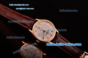Vacheron Constantin Patrimony Swiss ETA 2836 Automatic Rose Gold Case Brown Leather Strap with White Dial Stick Markers