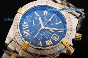 Breitling Chronomat Evolution Swiss Valjoux 7750 Automatic Movement Steel Case with Blue Dial and Two Tone Strap