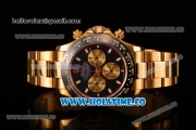 Rolex Daytona Chrono Swiss Valjoux 7750 Automatic Yellow Gold Case/Bracelet with Stick Markers Ceramic Bezel and Black Dial (BP)