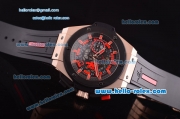 Hublot Big Bang Manchester United Swiss Valjoux 7750 Automatic Rose Gold Case with PVD Bezel and Skeleton Dial-Black Rubber Strap