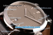 Vacheron Constantin Malte Miyota Quartz Stainless Steel Case with Black Leather Strap Grey Dial and Stick Markers