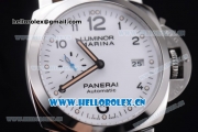 Panerai Luminor Marina Automatic Clone Panerai 9010 Automatic Steel Case with White Dial Arabic Numeral Markers and Brown Leather Strap (ZF)