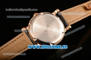 Cartier Rotonde De Miyota Quartz Rose Gold Case with Diamonds Markers White Dial and Black Leather Strap