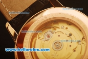 Vacheron Constantin Swiss ETA 2836 Automatic Rose Gold Case with White Dial and Black Leather Strap-Diamond Bezel