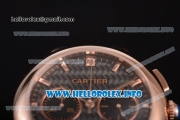 Cartier Rotonde De Chrono Miyota Quartz Rose Gold Case with Black Carbon Fiber Dial and Stick Markers