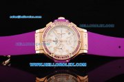 Hublot Big Bang Chronograph Swiss Quartz Movement Rose Gold Case with Purple Diamond Bezel and Purple Rubber Strap-Lady Model