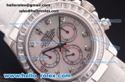 Rolex Daytona Chronograph Swiss Valjoux 7750 Automatic Steel Case with Diamond Bezel/Markers and MOP Dial-White Leather Strap