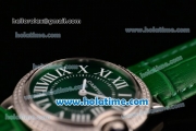 Cartier Ballon Bleu Swiss Quartz Stainless Steel Case with Green Leather Strap Diamond Bezel and Green Dial