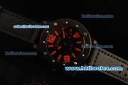 U-Boat U-42 Automatic Movement PVD Case with Black Dial and Black Leather Strap-Red Markers