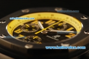 Audemars Piguet Royal Oak Offshore Chronograph Swiss Valjoux 7750 Automatic Movement PVD Case with Yellow Markers and Black Leather Strap-Run 9@sec