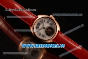 Cartier Cle de Cartier Swiss Tourbillon Manual Winding Rose Gold Case with White Dial and Red Leather Strap