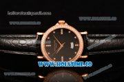 Patek Philippe Calatrava Miyota Quartz Rose Gold Case with Diamonds Bezel and Black Dial - Diamonds Markers