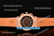 Hublot Clsssic Fusion Skeleton Chrono Miyota Quartz Rose Gold Case with Skeleton Dial Brown Leather Strap and Stick Markers