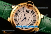 Cartier Ballon Bleu De Medium Asia 4813 Automatic Yellow Gold Case with Silver Dial Rose Red Leather Strap and Roman Numeral Markers (GF)