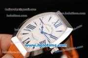 Franck Muller Art Deco Miyota Quartz Steel Case with Orange Leather Bracelet Black Markers and White Dial