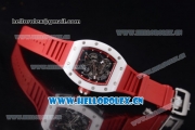 Richard Mille RM 055 Miyota 9015 Automatic Steel Case with Skeleton Dial Dot Markers White Ceramic Bezel and Red Rubber Strap