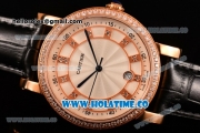 Cartier Rotonde De Miyota Quartz Rose Gold Case with White Dial Diamonds Bezel and Diamonds Markers