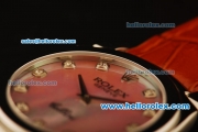 Rolex Cellini Swiss Quartz Steel Case with Pink MOP Dial and Brown Leather Strap-Diamond Markers