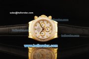 Rolex Daytona Chronograph Swiss Valjoux 7750 Automatic Movement Gold Case with Diamond Markers/Bezel and Black Leather Strap Rolex Daytona Chronograph Swiss Valjoux 7750 Automatic Movement Gold Case with Diamond Markers/Bezel and Black Leather Strap