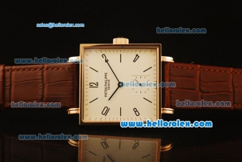 Patek Philippe Gondolo Manual Winding Rose Gold Case with White Dial and Brown Leather Strap