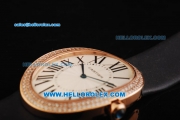 Cartier Baignoire Swiss Quartz Movement Rose Gold Case with Diamond Bezel and Black Leather Strap