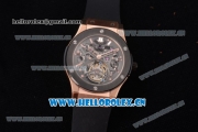 Hublot Classic Fusion Tourbillon Swiss Tourbillon Manual Winding Rose Gold Case with Skeleton Dial Black Rubber Strap and Stick Markers (GF)