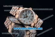 Rolex Day-Date Swiss ETA 2836 Automatic Rose Gold Case with White Dial Diamonds Markers and Rose Gold Bracelet (BP)