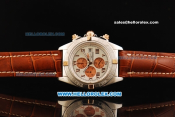 Breitling Chronomat B01 Chronograph Miyota Quartz Movement Beige Dial with Three Orange Subdials - RG Roman Markers and Brown Leather Strap