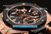 Hublot Big Bang Unico Chrono Swiss Valjoux 7750 Automatic Rose Gold Case with Rose Gold Bezel Skeleton Dial and Black Rubber Strap - 1:1 Original