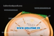 Rolex Cellini Time Asia 2813 Automatic Yellow Gold Case with White Dial Green Leather Strap and Stick Markers